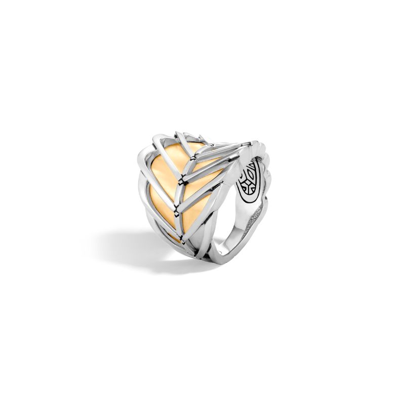 Modern Chain 18K Gold & Silver Saddle Ring, Size 7 BG