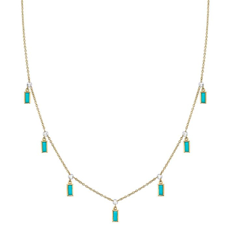 Sloane Street 18K Yellow Gold Turquoise And Rose Cut Diamond Station Necklace