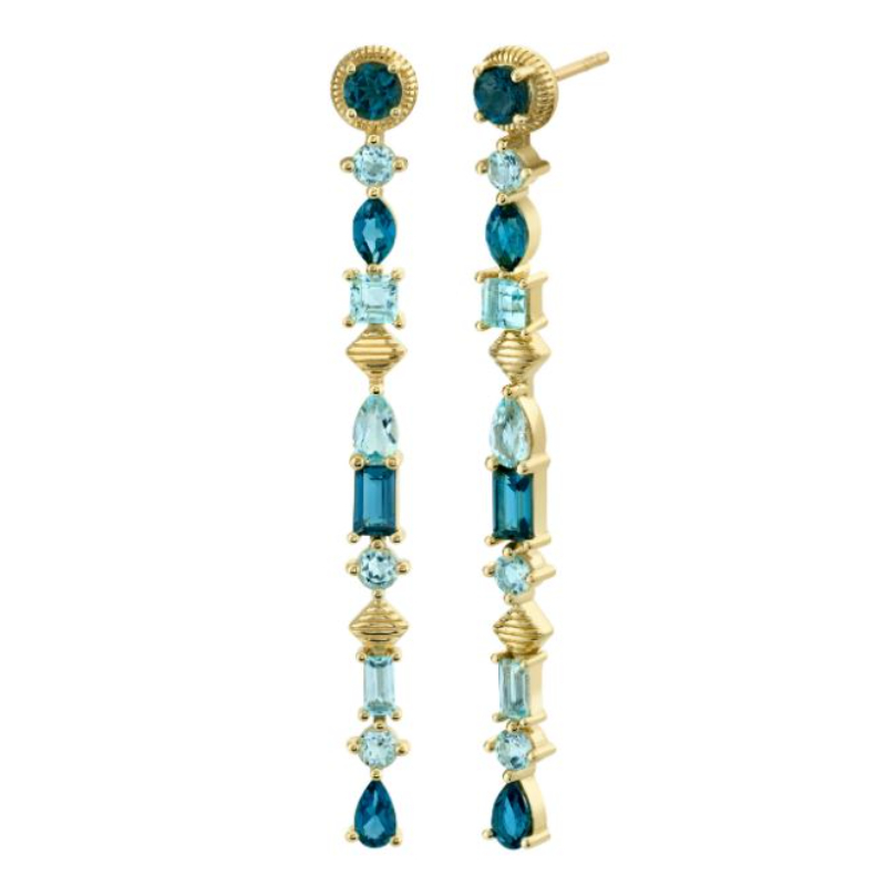 Sloane Street 18K Yellow Gold Multi-Shape London Blue And Sky Blue Topaz Drop Earrings