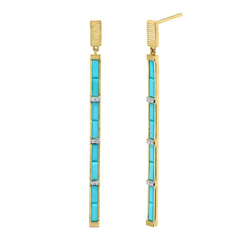 Sloane Street 18K Yellow Gold Turquoise And Diamond Drop Earrings
