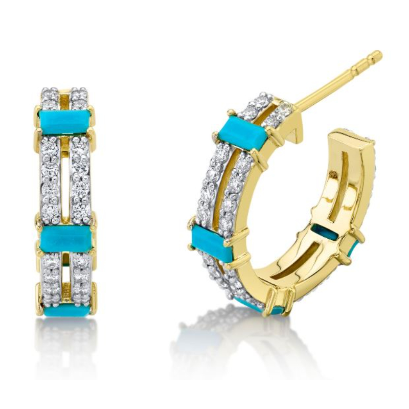 Sloane Street 18K Yellow Gold Turquoise And Diamond Hoop Earrings