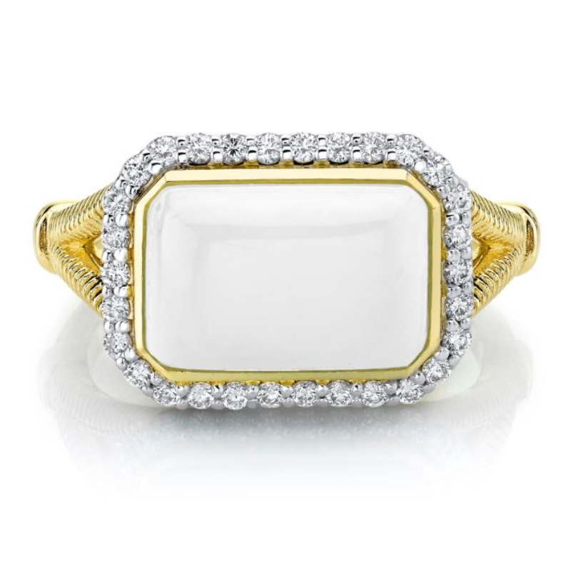 Sloane Street 18K Yellow Gold White Onyx And Diamond Halo Ring