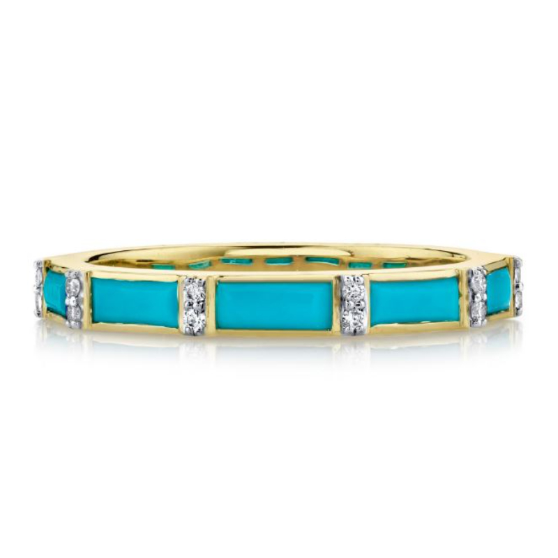 Sloane Street 18K Yellow Gold East West Turquoise And Diamond Band Ring