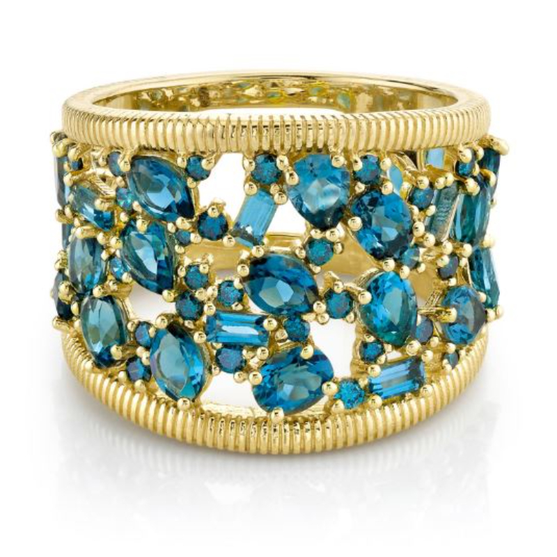 Sloane Street 18K Yellow Gold London Blue Topaz And Blue Diamond Cluster Ring