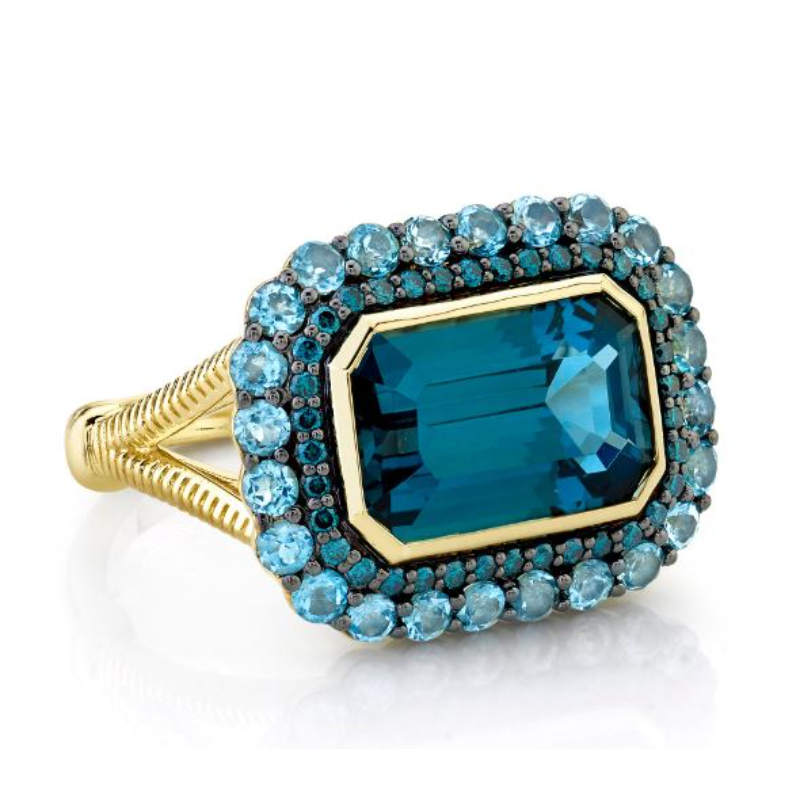 Sloane Street 18K Yellow Gold London And Swiss Blue Topaz Ring