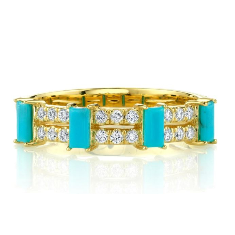 Sloane Street 18K Yellow Gold 2 Row Turquoise And Diamond Band Ring