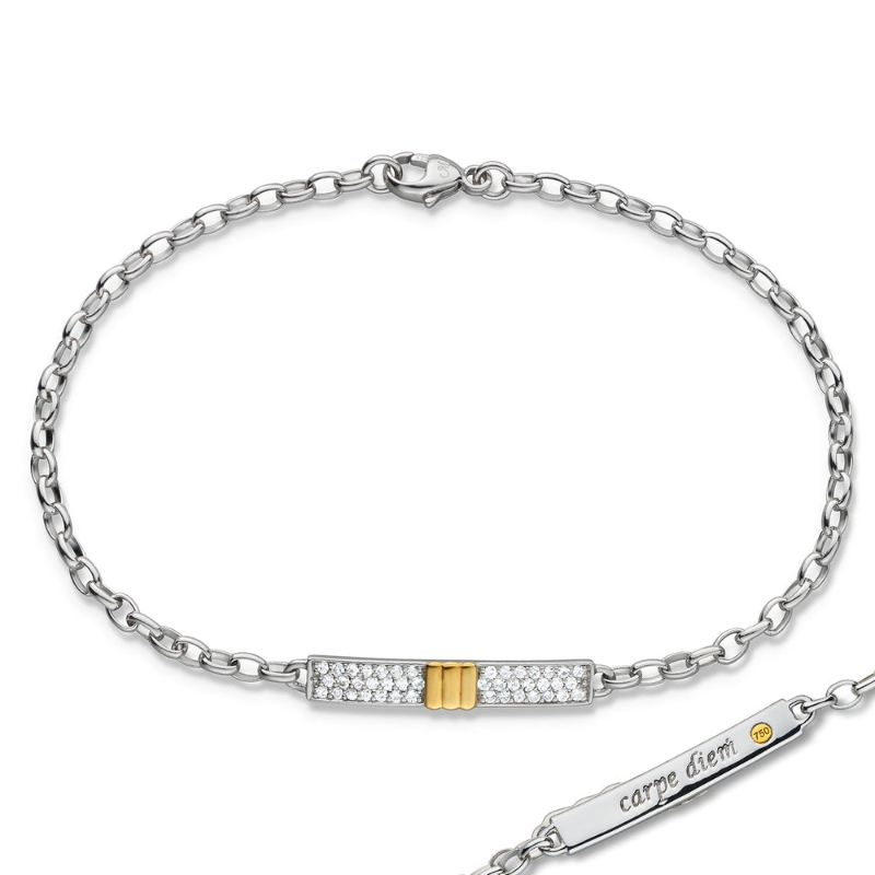 Monica Rich Kosann Sterling Silver And 18K Yellow Gold Poesy "Carpe Diem" White Sapphire Bracelet