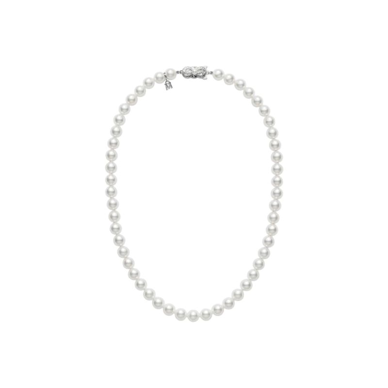 Mikimoto 18k white gold rhodium plated Everyday Essentials pearl strand princess necklace, 7.5x7mm/A akoya pearls, 18"