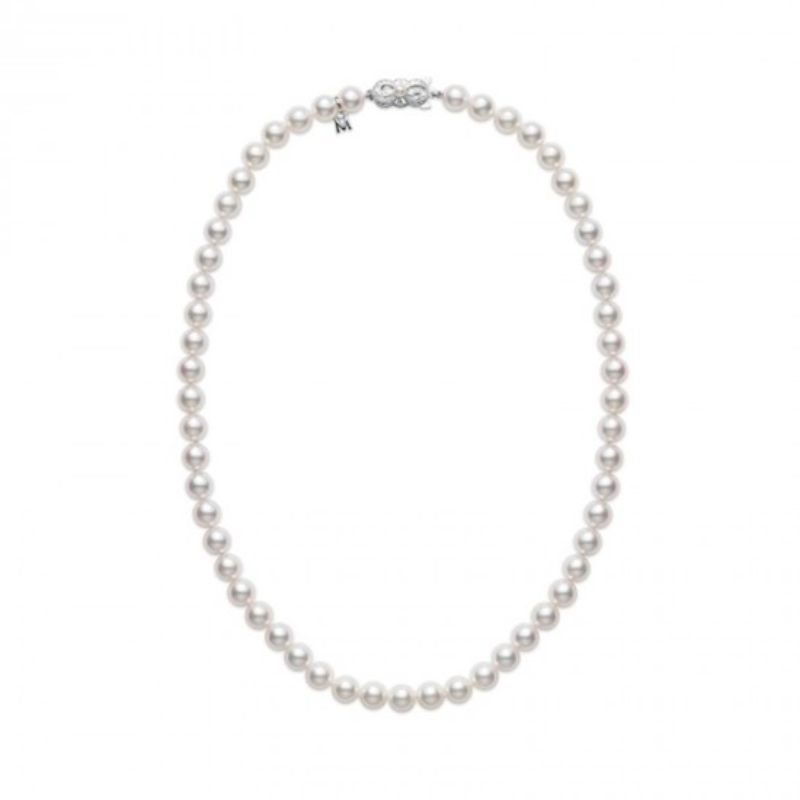 Mikimoto 18k white gold rhodium plated Everyday Essentials pearl strand princess necklace, 8x7.5mm/A akoya pearls, 18"