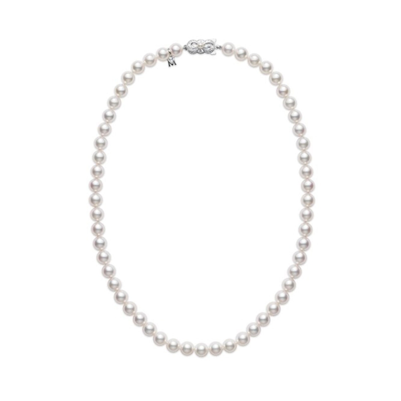 Mikimoto Rhodium Plated Choker Pearl Strand Necklace
