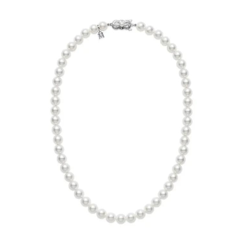 Mikimoto 18K White Gold Rhodium Plated Everyday Essentials Matinee Pearl Strand Necklace, 7.5X7Mm/A Akoya Pearls, 20"