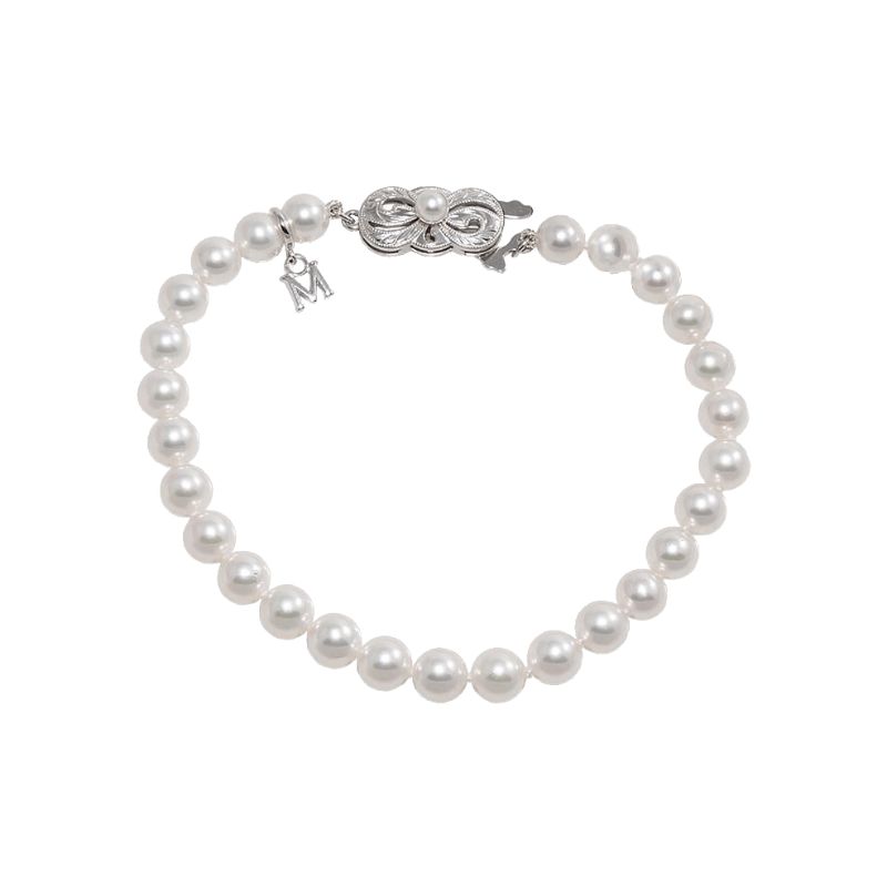 Mikimoto 18k white gold rhodium plated Everyday Essentials pearl bracelet, 7x6.5mm/A akoya pearls, 7"