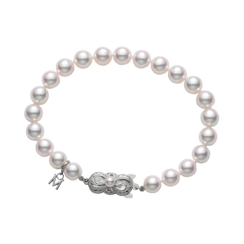 Mikimoto 18k white gold rhodium plated Everday Essentials pearl bracelet, 7.5x7mm/A Akoya pearls, 7"