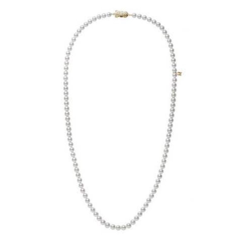 Mikimoto 18k white gold rhodium plated Everyday Essentials pearl strand necklace, 7x6mm/A1 akoya pearls, 34"