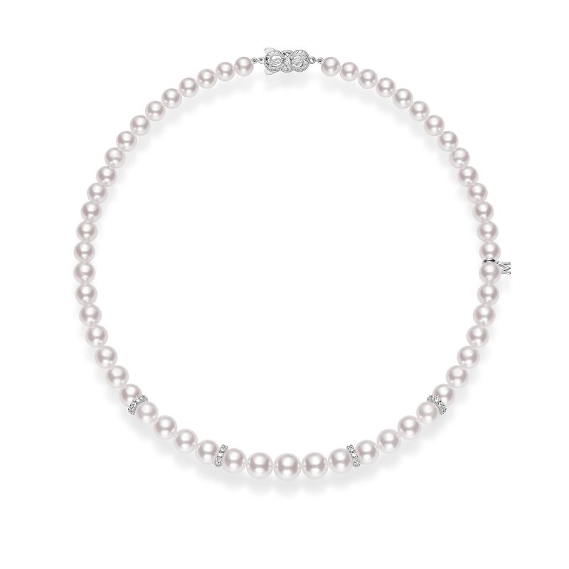 Mikimoto Akoya Cultured Pearl And Diamond Rondelle 18" Necklace