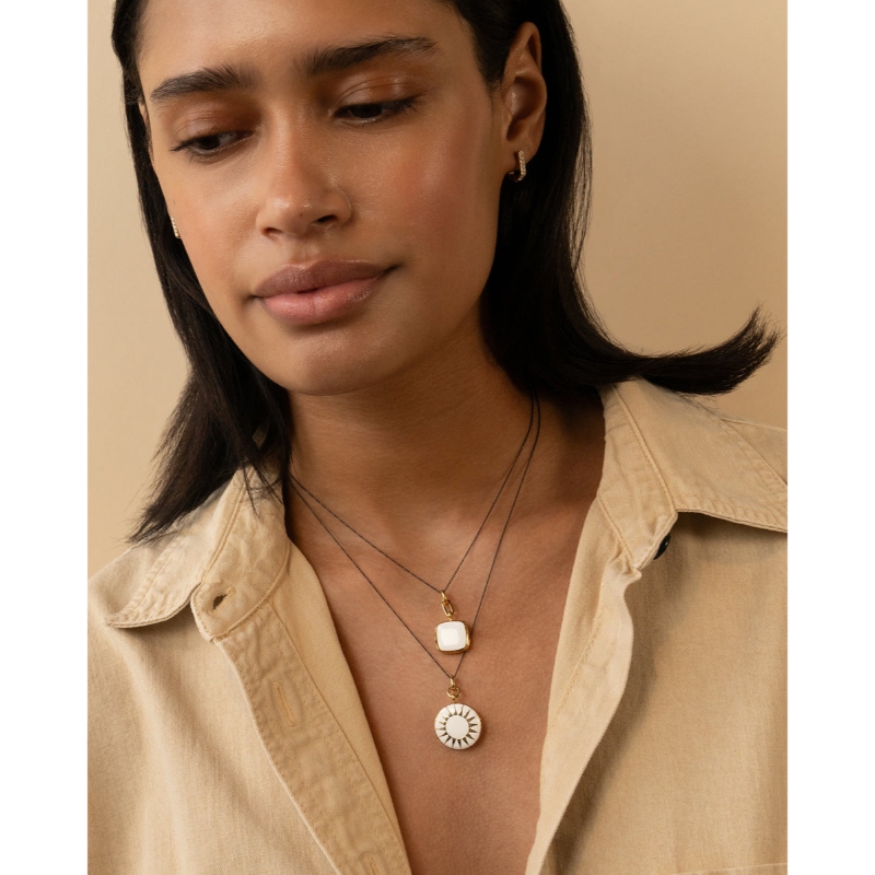 Monica Rich Kosann 18K Yellow Gold Locket X Color White Enamel Round Sun Pendant Necklace