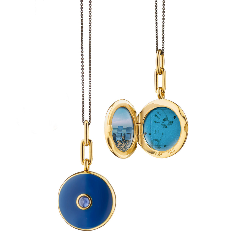 Monica Rich Kosann 18K Yellow Gold Vermeil Over Sterling Silver Round Navy Enamel And Blue Sapphire Locket