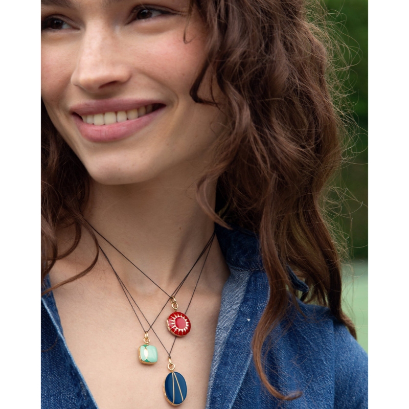 Monica Rich Kosann 18K Yellow Gold Locket X Color Green Enamel Cushion Deco Pendant Necklace