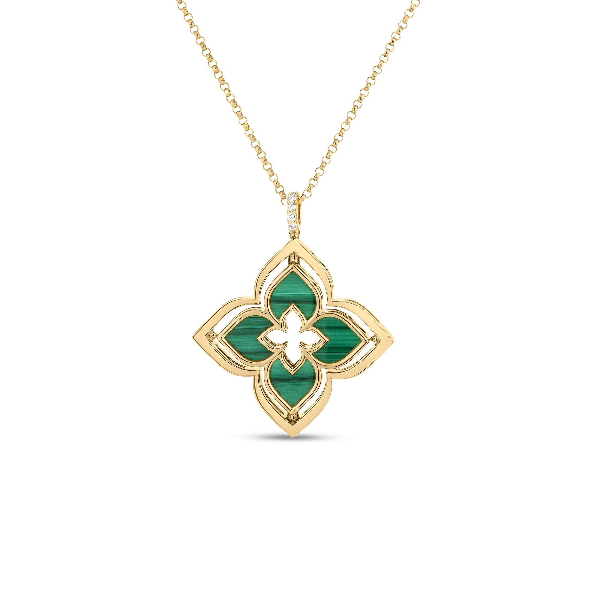 Roberto Coin 18k Yellow Gold Venetian Princess Pirouette Diamond & Malachite Flower Necklace