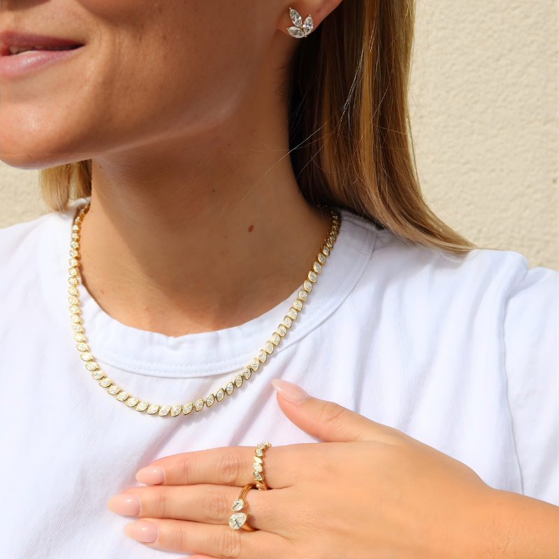 Bachendorf's 18K Yellow Gold Bezel Set Marquise Diamond Necklace