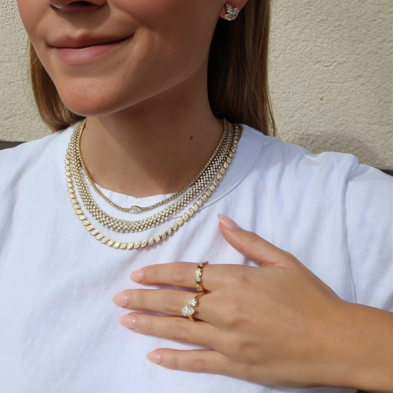 Bachendorf's 18K Yellow Gold Bezel Set Marquise Diamond Necklace