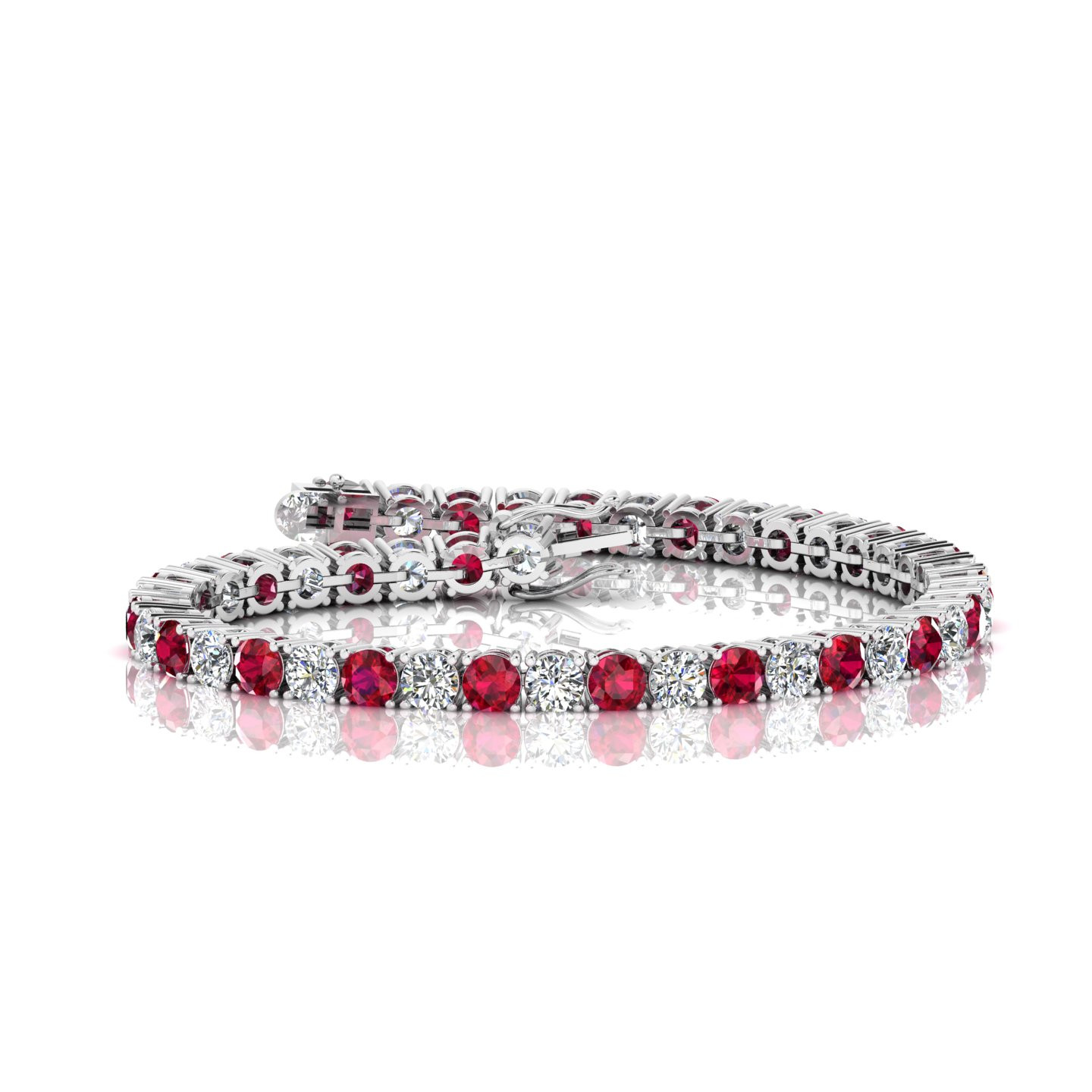 Norman Silverman 18K White Gold Rhodium Plated Ruby And Diamond Straight Line Bracelet