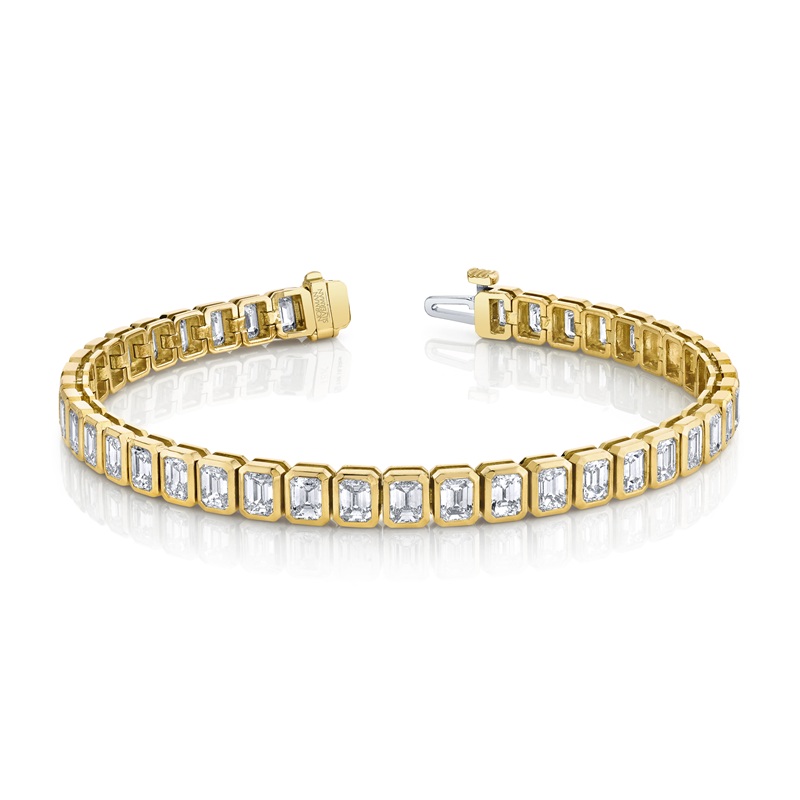 Norman Silverman 18K Yellow Gold Bezel Set Emerald Cut Diamond Bracelet