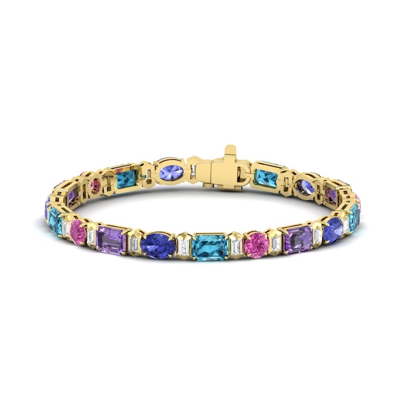 18K Yellow Gold Multi-Stone Straight Line Bracelet