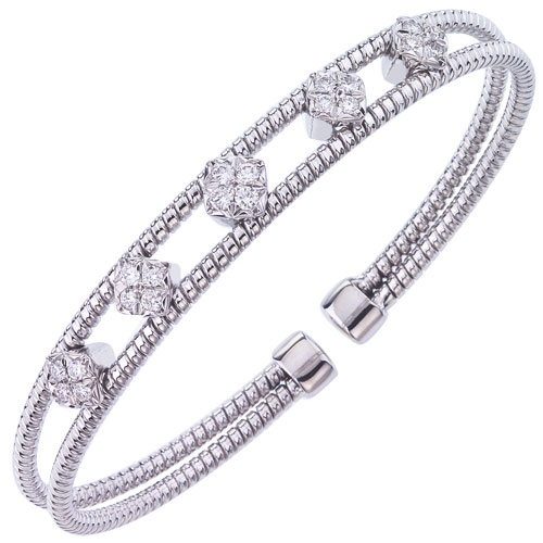 Fallon B 18K White Gold Rhodium Plated Double Row Diamond Bangle