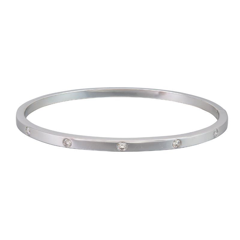 18K White Gold Skinny 5 Stone Diamond Bangle