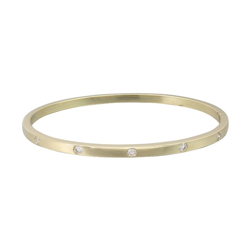 18K Yellow Gold Skinny 5 Stone Diamond Bangle