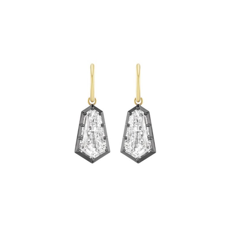 Astor 8 Prong Drop Earring in 18K Yellow Gold and Black Rhodium