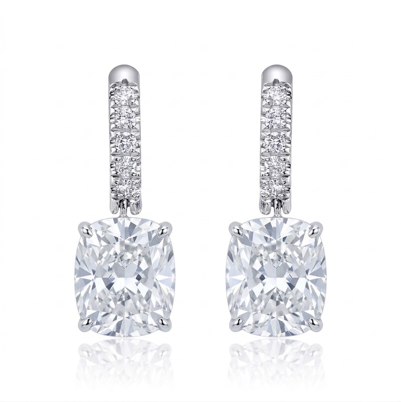 Bachendorf's 18K White Gold Cushion Cut Diamond Drop Earrings