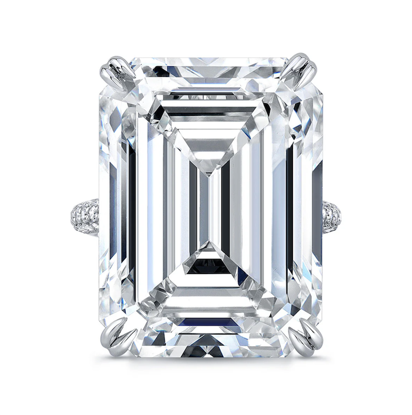 Norman Silverman Emerald Cut Diamond Ring with Pavé Band