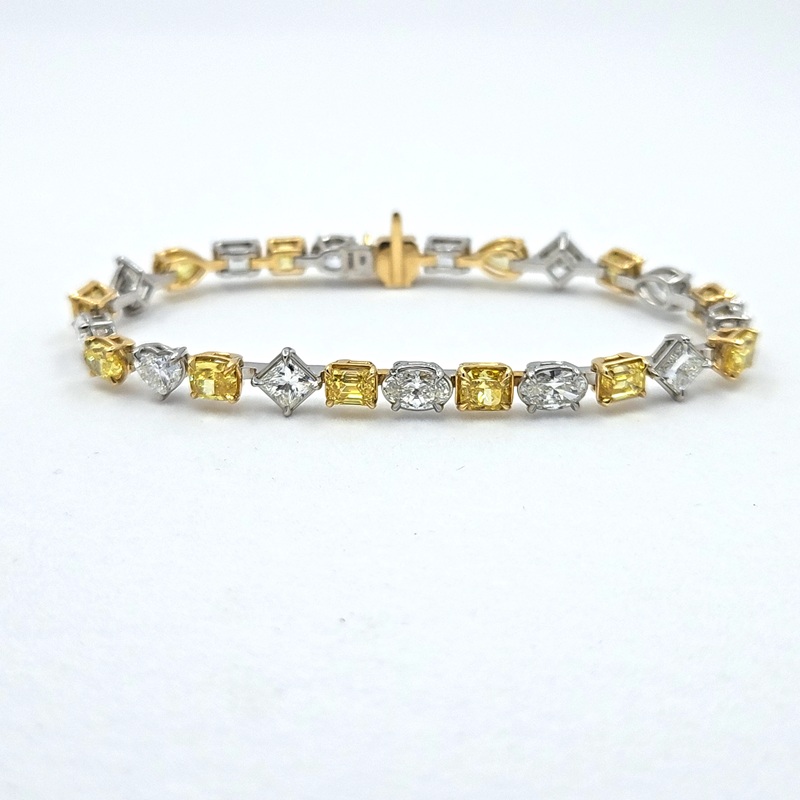 Mixed Cut Line bracelet with Fancy Yellow and White Diamonds