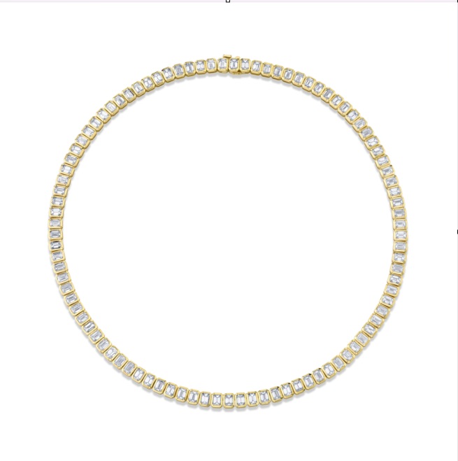 Norman Silverman 18K Yellow Gold Bezel Set Emerald Cut Diamond Necklace