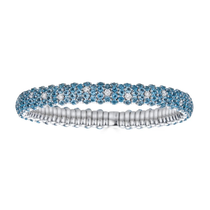 ZYDO 18K White Gold Diamond and Sapphire Stretch Bangle