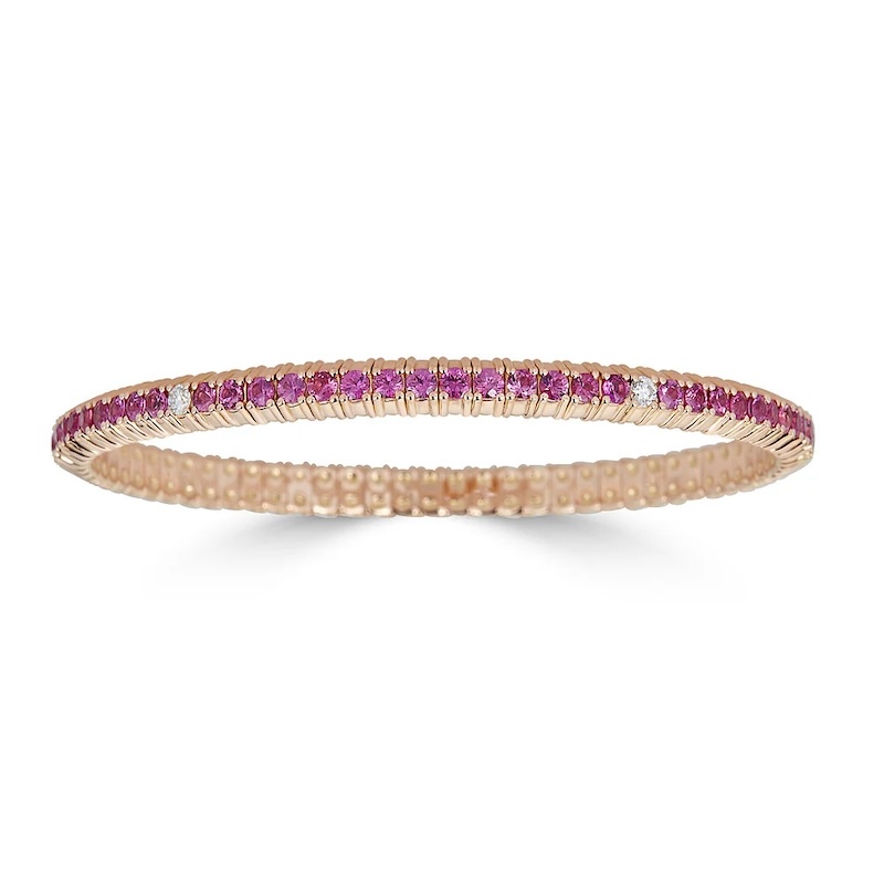 ZYDO 18K Rose Gold Single Row Pink Sapphire & Diamond Stretch Bangle