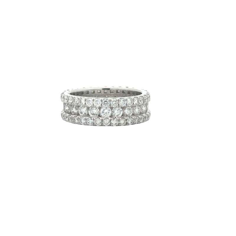 18K White Gold Three Row Diamond Band