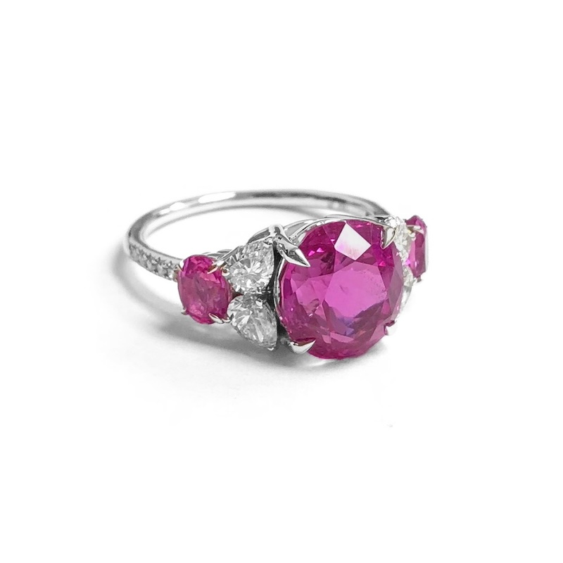 18K White Gold Pink Sapphire Three Stone Ring