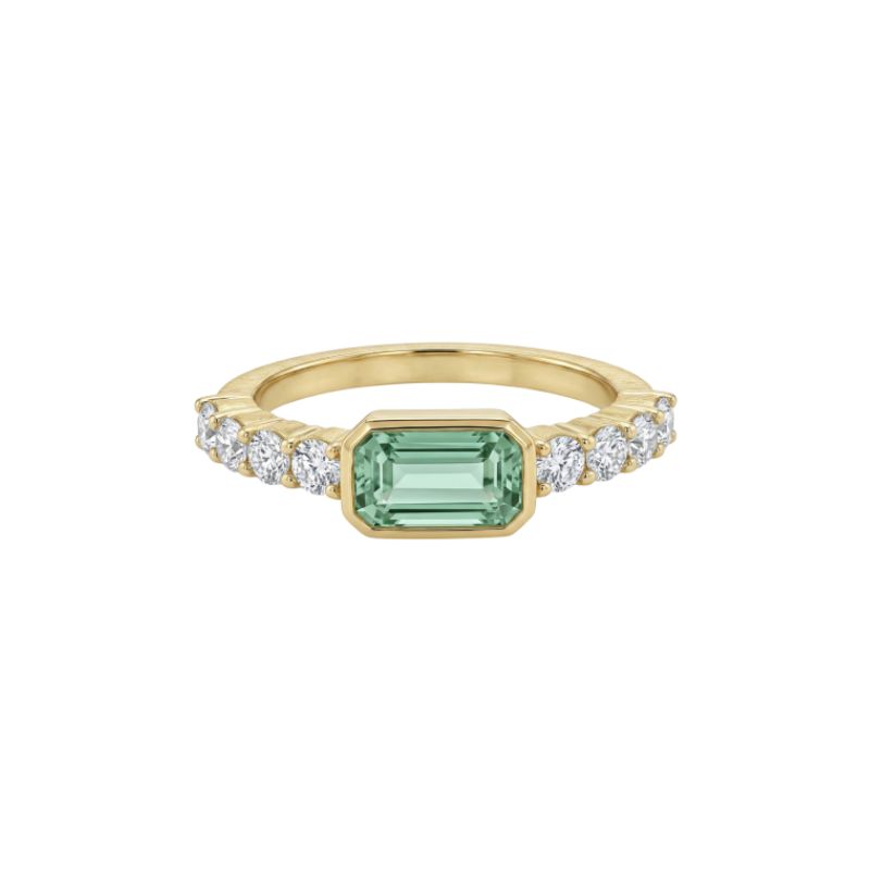 Sloane Street 18K Yellow Gold One Of A Kind Bezel Set Green Tourmaline Stacker Ring