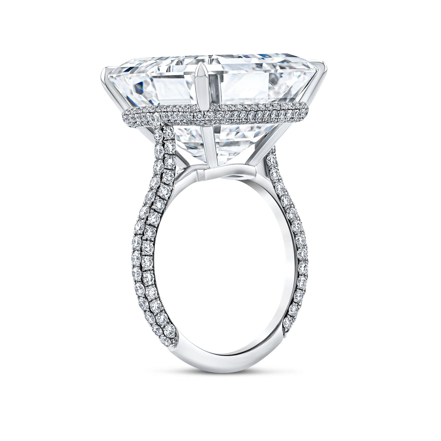 Norman Silverman Asscher Diamond Ring with Pavé Band