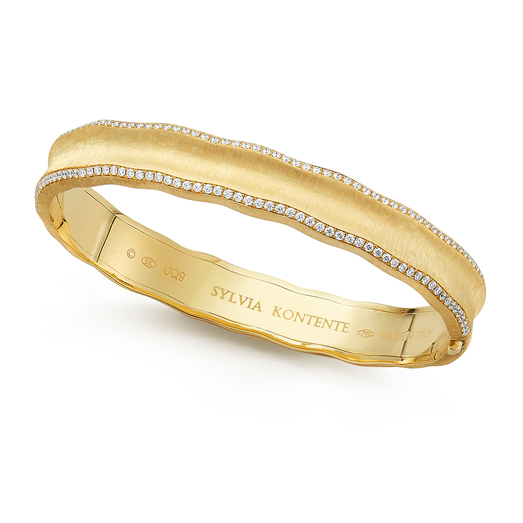 Sylvia Kontente 18K Yellow Gold Curve Bangle With Diamonds