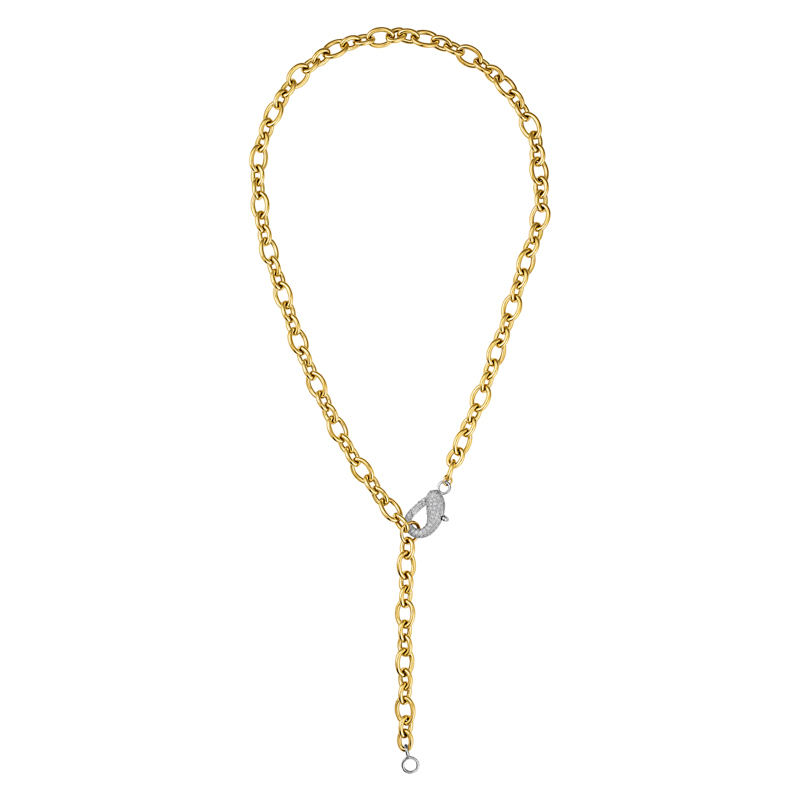 18K yellow and white gold chain link necklace with diamond clasp