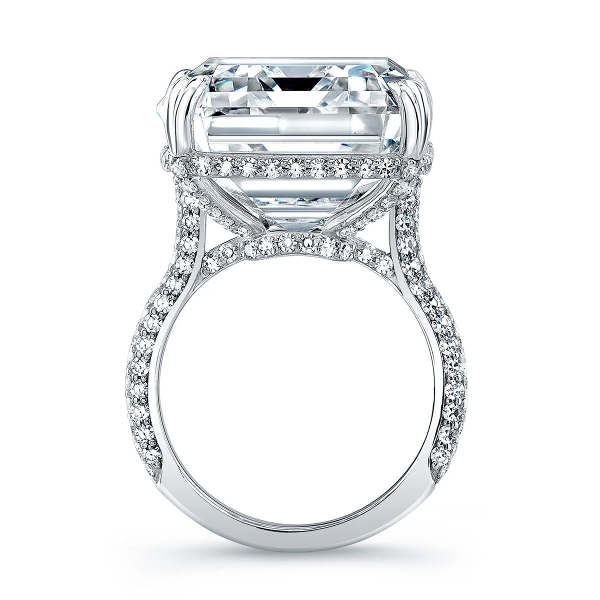 Norman Silverman Emerald Cut Diamond Ring with Pavé Band