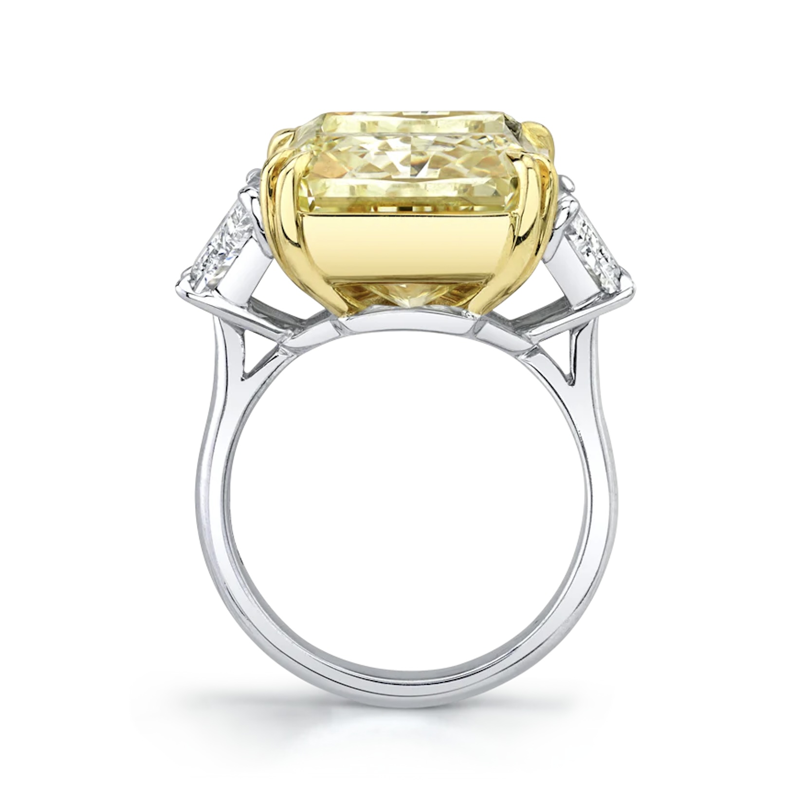 Norman Silverman Radiant Fancy Intense Yellow Diamond Three-Stone Ring